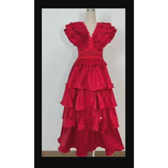 NEW Flamenco Tango Red Multi Tiered Dress SMALL cocktail ayered Fiesta Formal - Picture 2 of 13